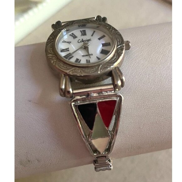 VINTAGE Collezioni Harlequin Art Deco Silver-tone Stretch bracelet Wrist Watch - Picture 2 of 5